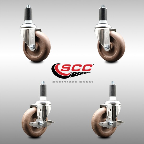 Service Caster 4 Inch 316SS High Temp Glass Filled Nylon 1-1/4 Inch Stem Caster Brake SCC, 2PK SCC-SS316EX20S414-GFNSHT-2-TLB-2-114 - main